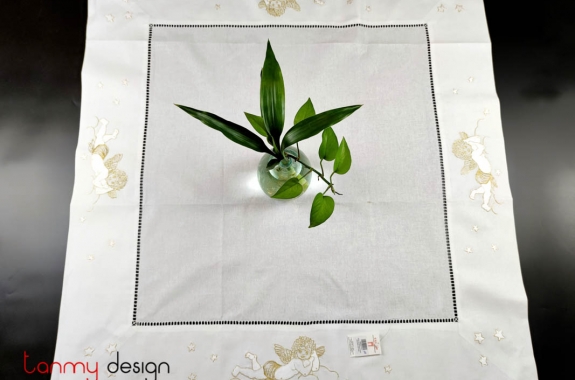  Christmas square table cloth - Angle embroidery (size 90cm)